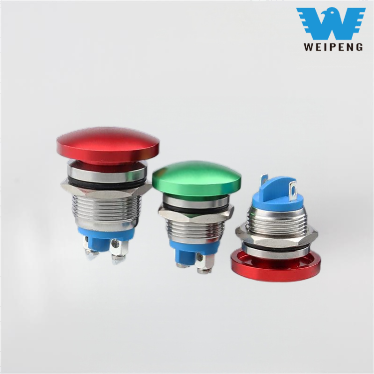 16/19/22мм Глава печурака Метални тастер за ресетовање