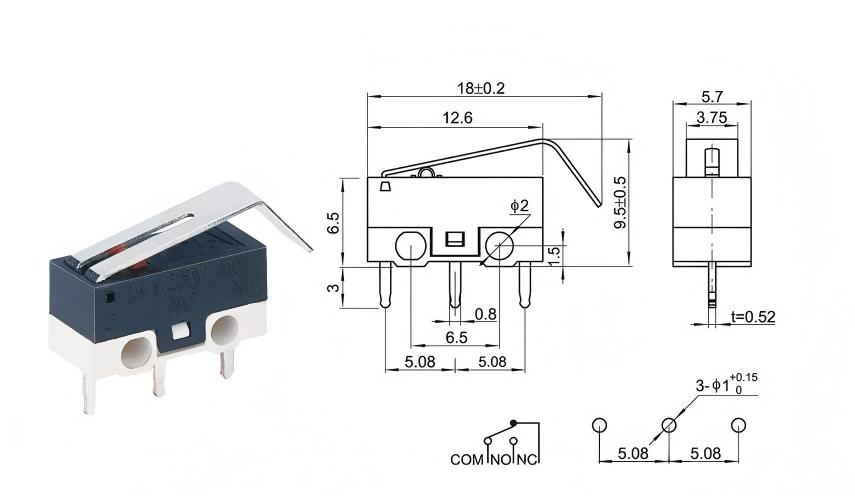 Прекидач миша са закривљеном ручком у сребрној тачки
